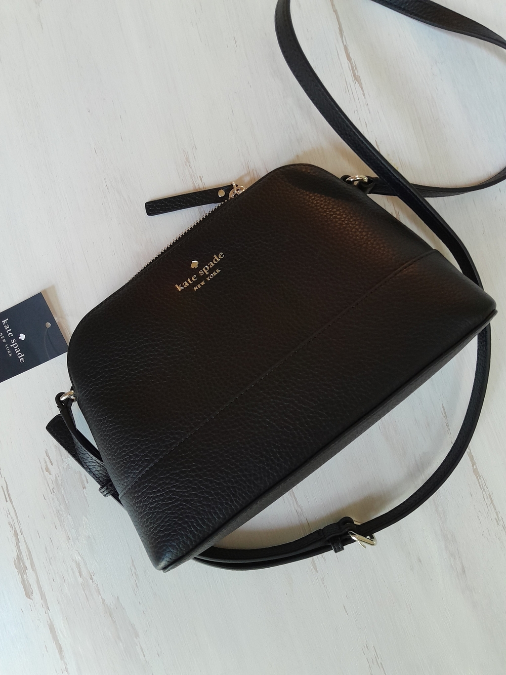 kate spade Black Pebbled Leather Crossbody Bag with Gold Logo